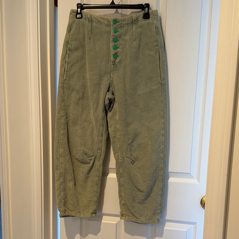 We The Free Faded Olive Green Corduroy High-Waist Button Pants